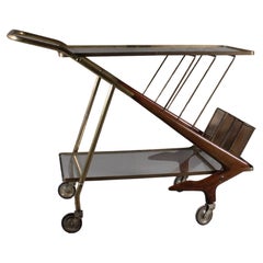 Wood and brass trolley, glass top, 1950s