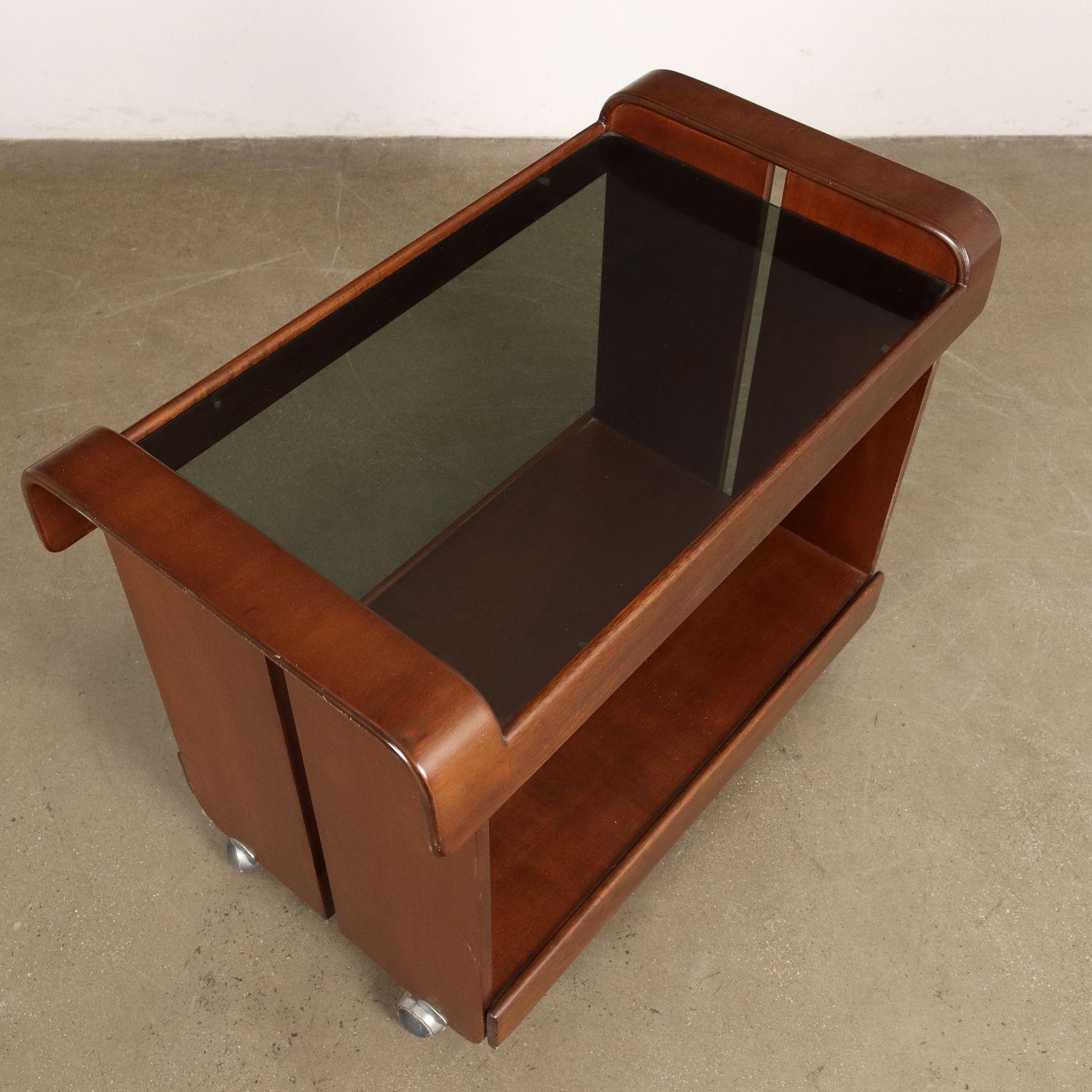 Late 20th Century 1970s walnut trolley with smoked glass For Sale