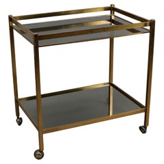 Carrello Anni 70 in ottone e vetro fumé