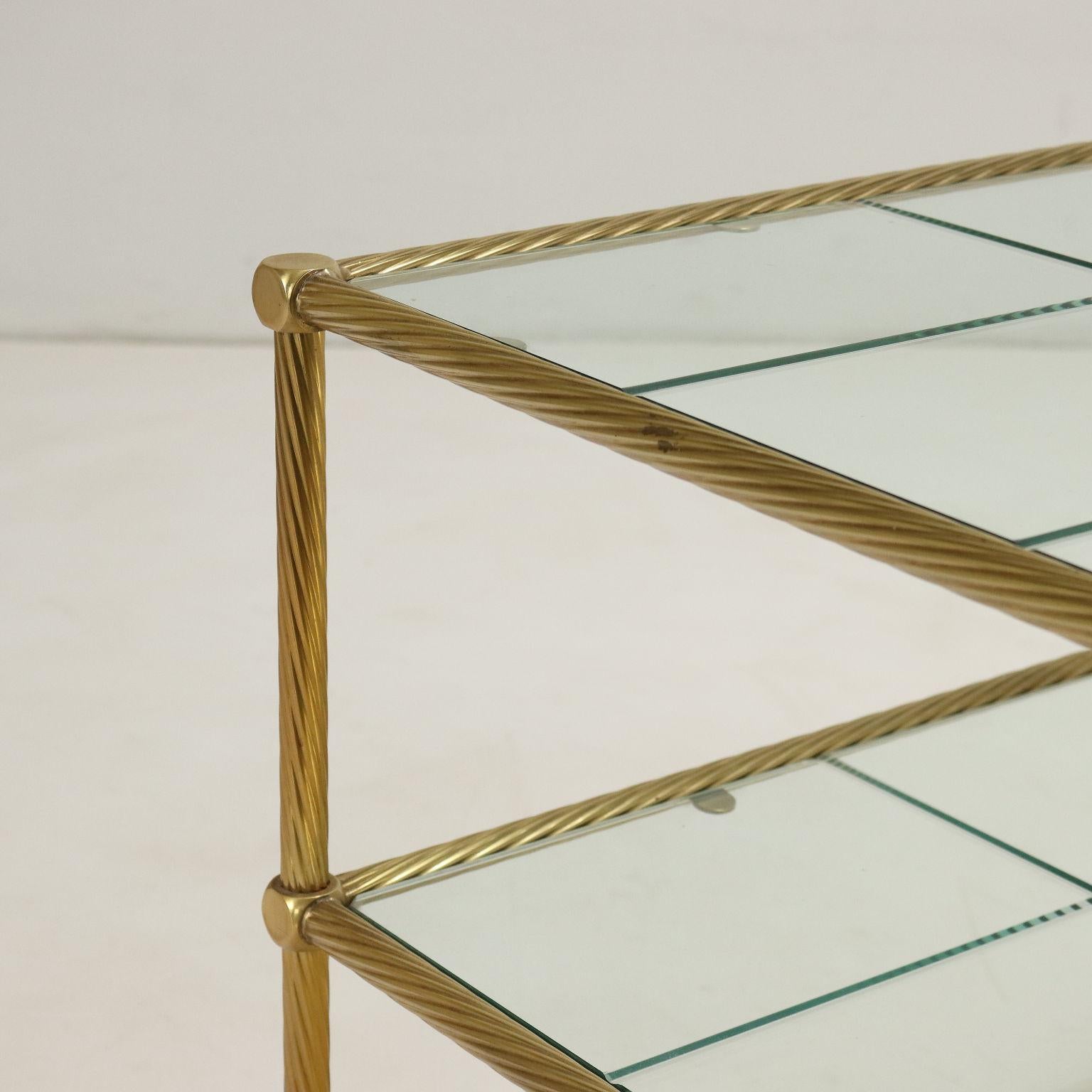 Mid-Century Modern 80s glass and brass trolley For Sale