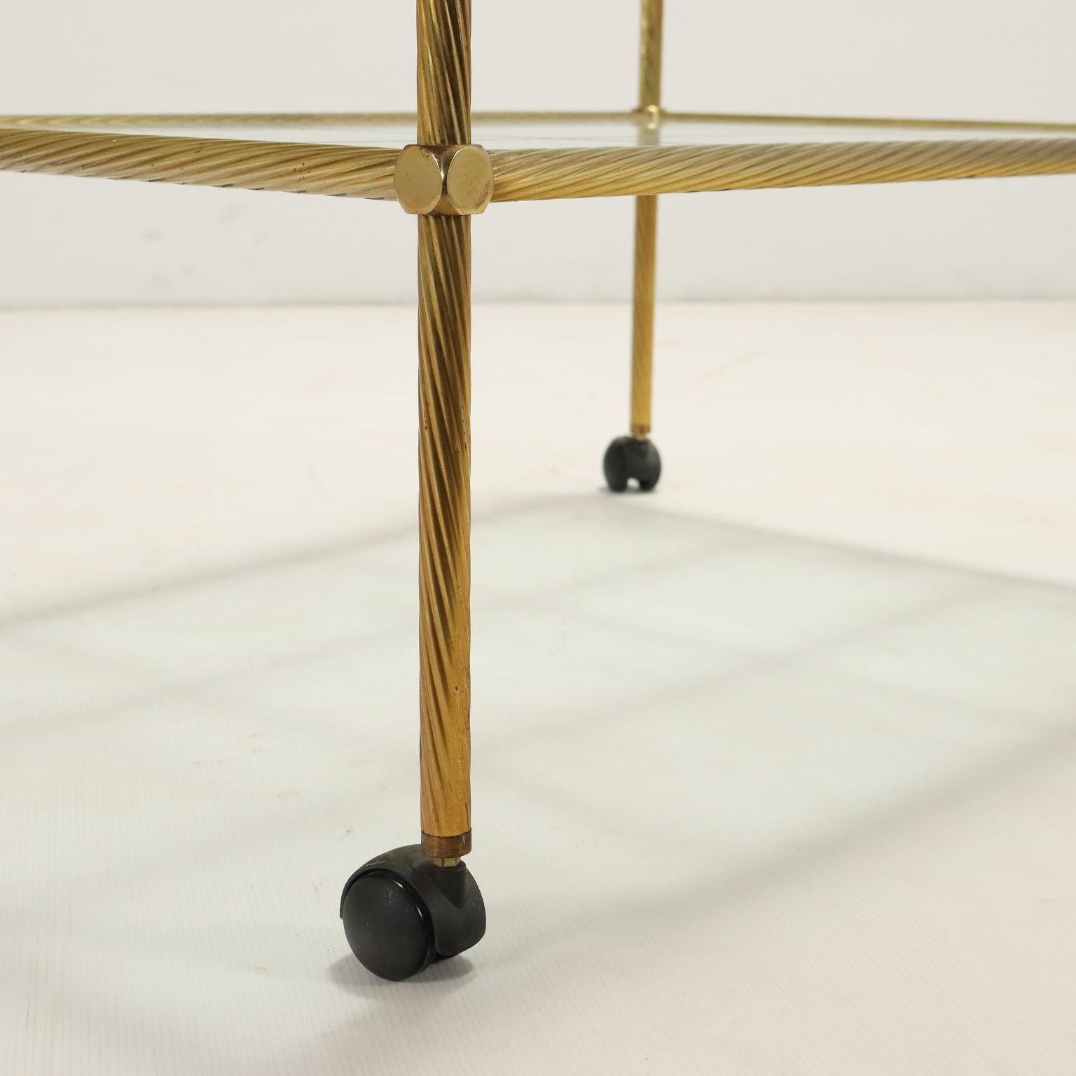Late 20th Century 80s glass and brass trolley For Sale