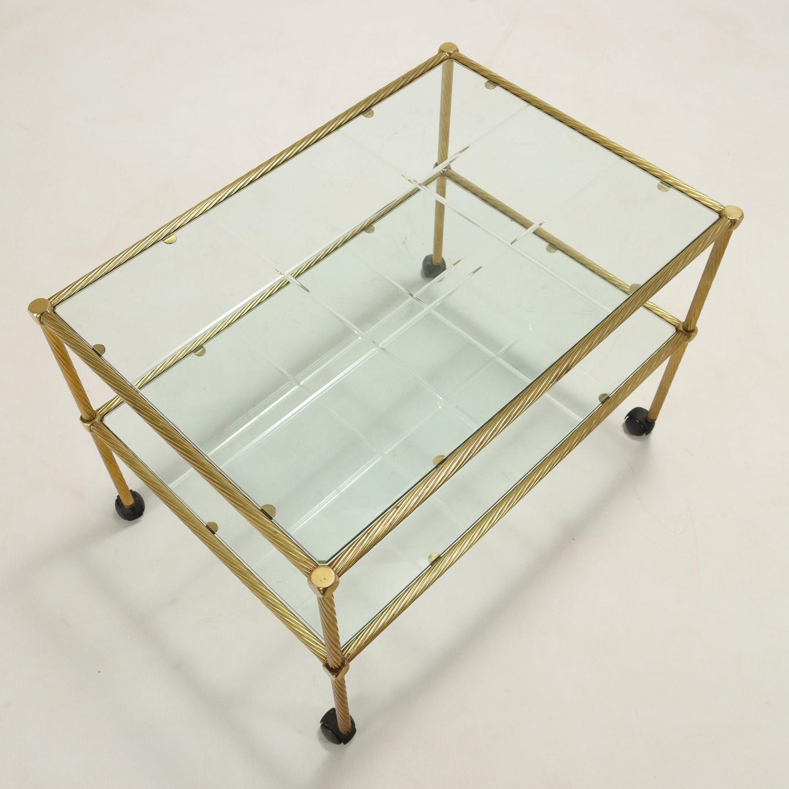 Brass 80s glass and brass trolley For Sale