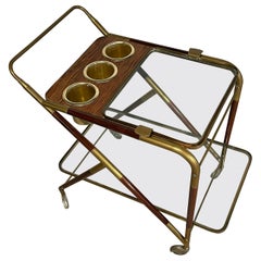 Carrello bar anni '50 in ottone e mogano di Cesare Lacca