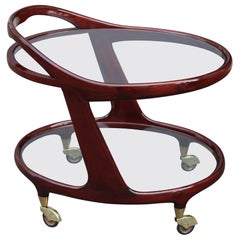 Cesare Lacca 1950 Italia chariot de bar ovale avec roues en laiton