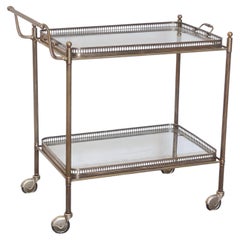 Bar cart with brass and glass, featuring double shelves, "Kensington," 1970s