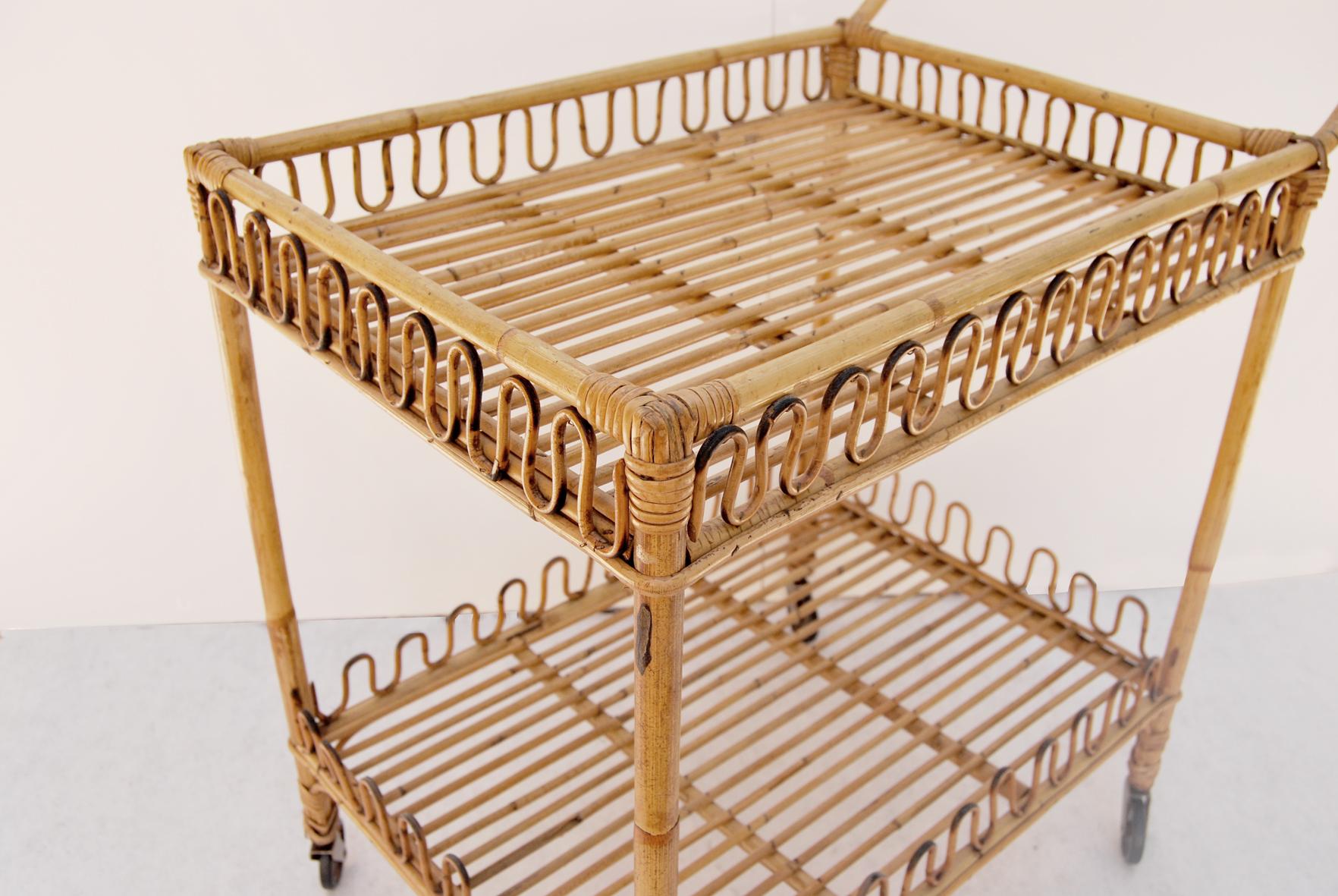 Mid-Century Modern Bamboo bar cart, 1950s For Sale
