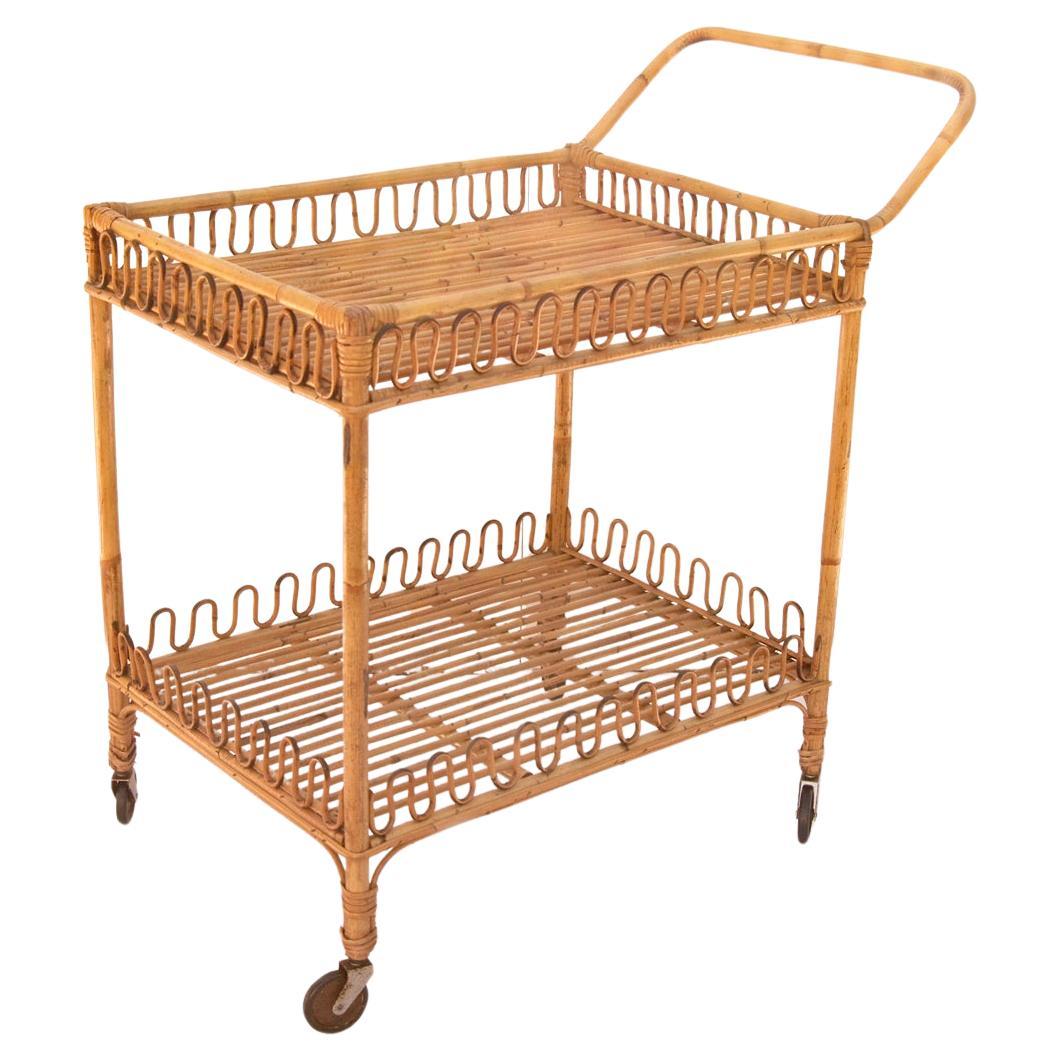 Bamboo bar cart, 1950s For Sale