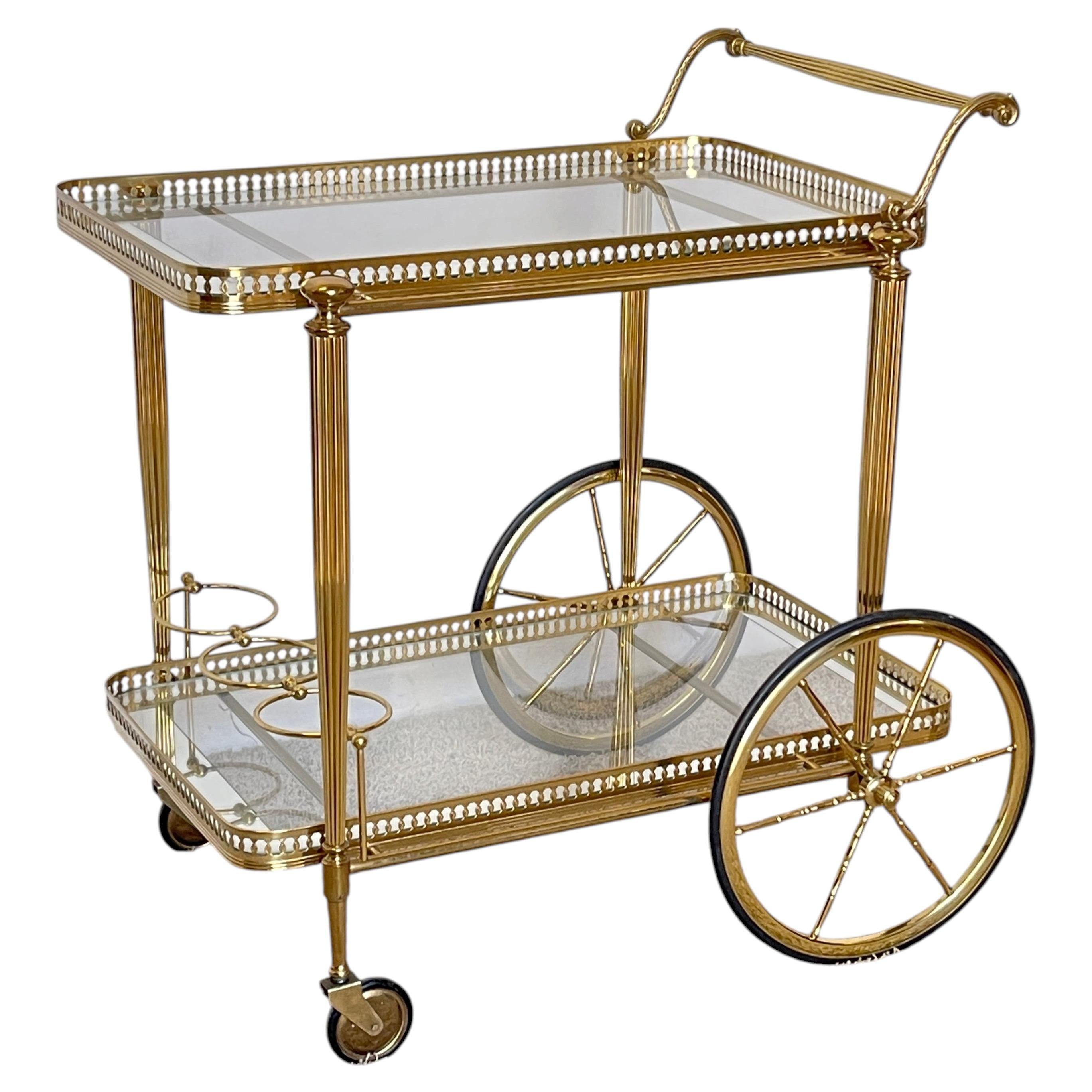 Brass and glass bar cart, "Imperial Gold Bar Cart," 1970s For Sale