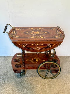 Inlaid wooden "Louis XV style" bar cart, 1970s