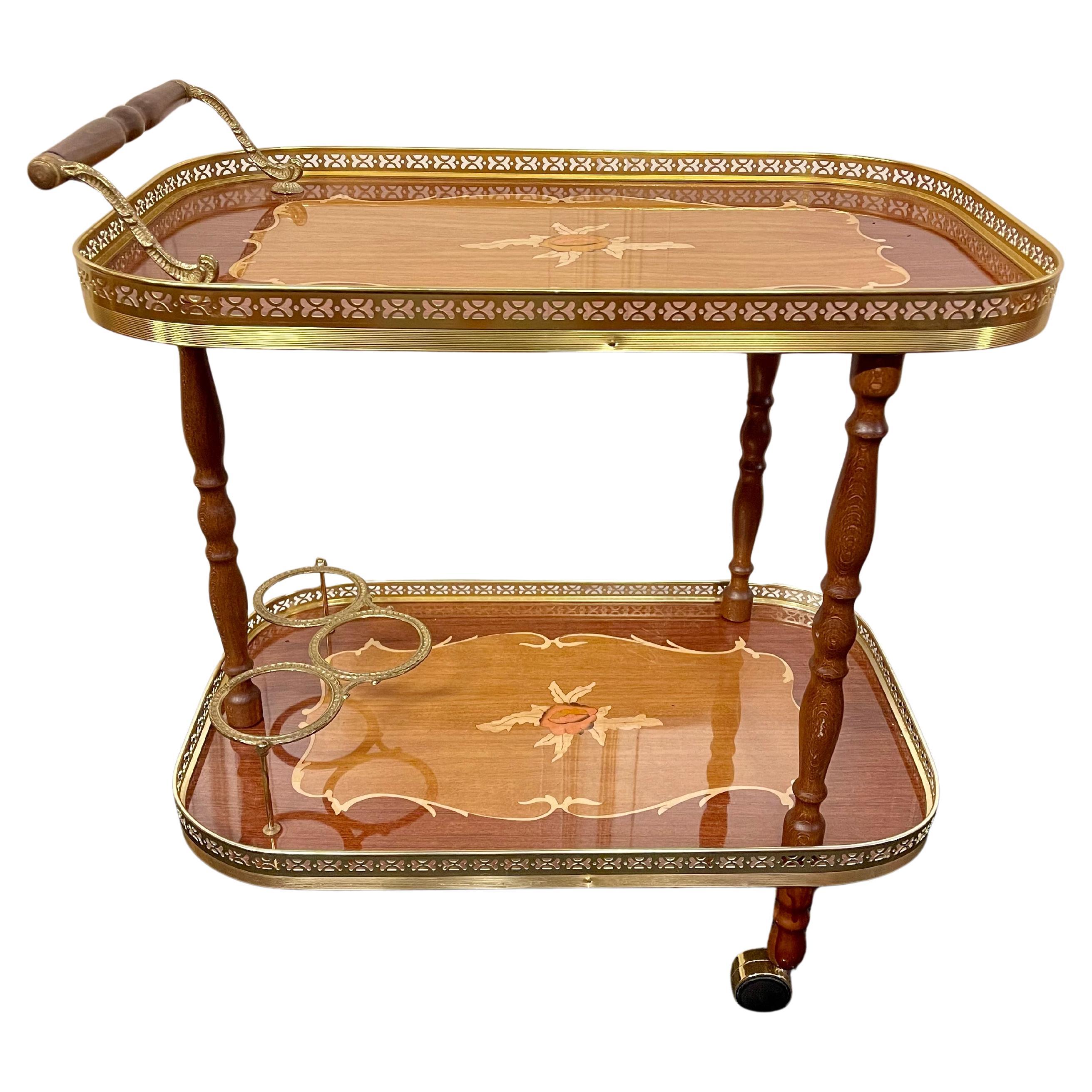 Chariot de bar marqueté italien vintage 2000