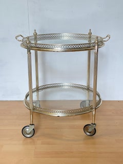 Italian silver metal and glass bar cart from the 1990s