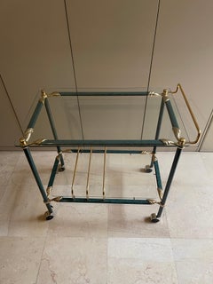 Vintage 1950s Italian bar cart made of green metal and brass