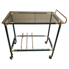 Carrello bar italiano vintage anni '50 in metallo verde e ottone