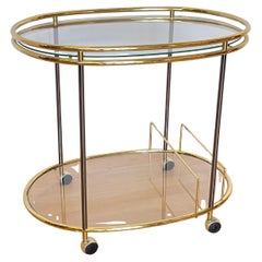 Carrito de bar de latón y cristal de mediados de siglo, 1970
