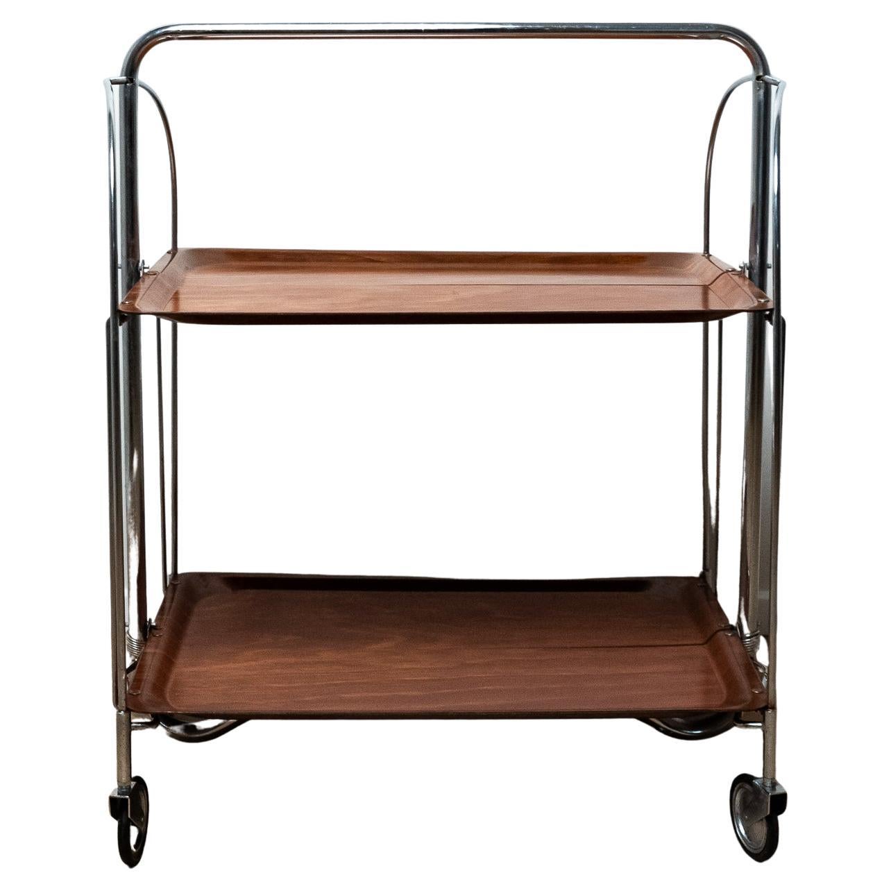 Chariot de bar ou de cuisine en plastique et métal chromé, années 1960