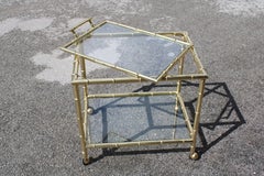 Carrello Bar Portavivande vassoio estraibile Ottone a forma di Bambù 1970 Italia