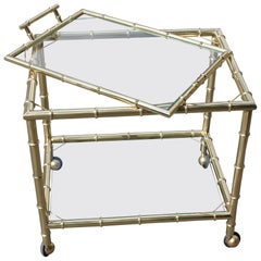 Carrello Bar Portavivande vassoio estraibile Ottone a forma di Bambù 1970 Italia