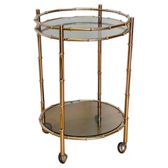 Carrello bar vintage in metallo ottonato e vetro fumé, Italia, anni '70