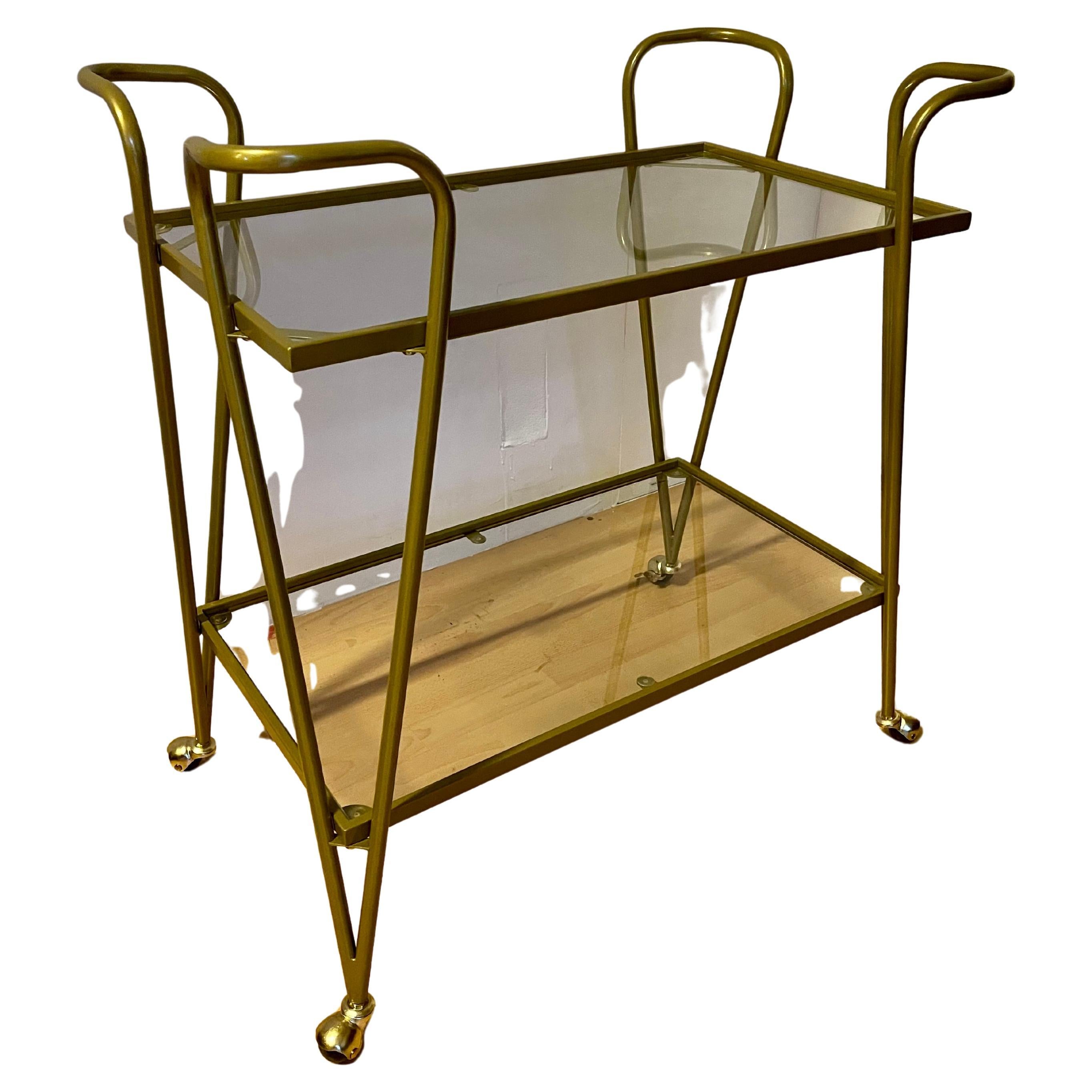 Mid-Century moderno Carrello bar vintage in metallo ottonato, stile modernista italiano anni '90 in vendita