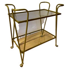 Vintage brass-plated metal bar cart, 1990s Italian modernist style