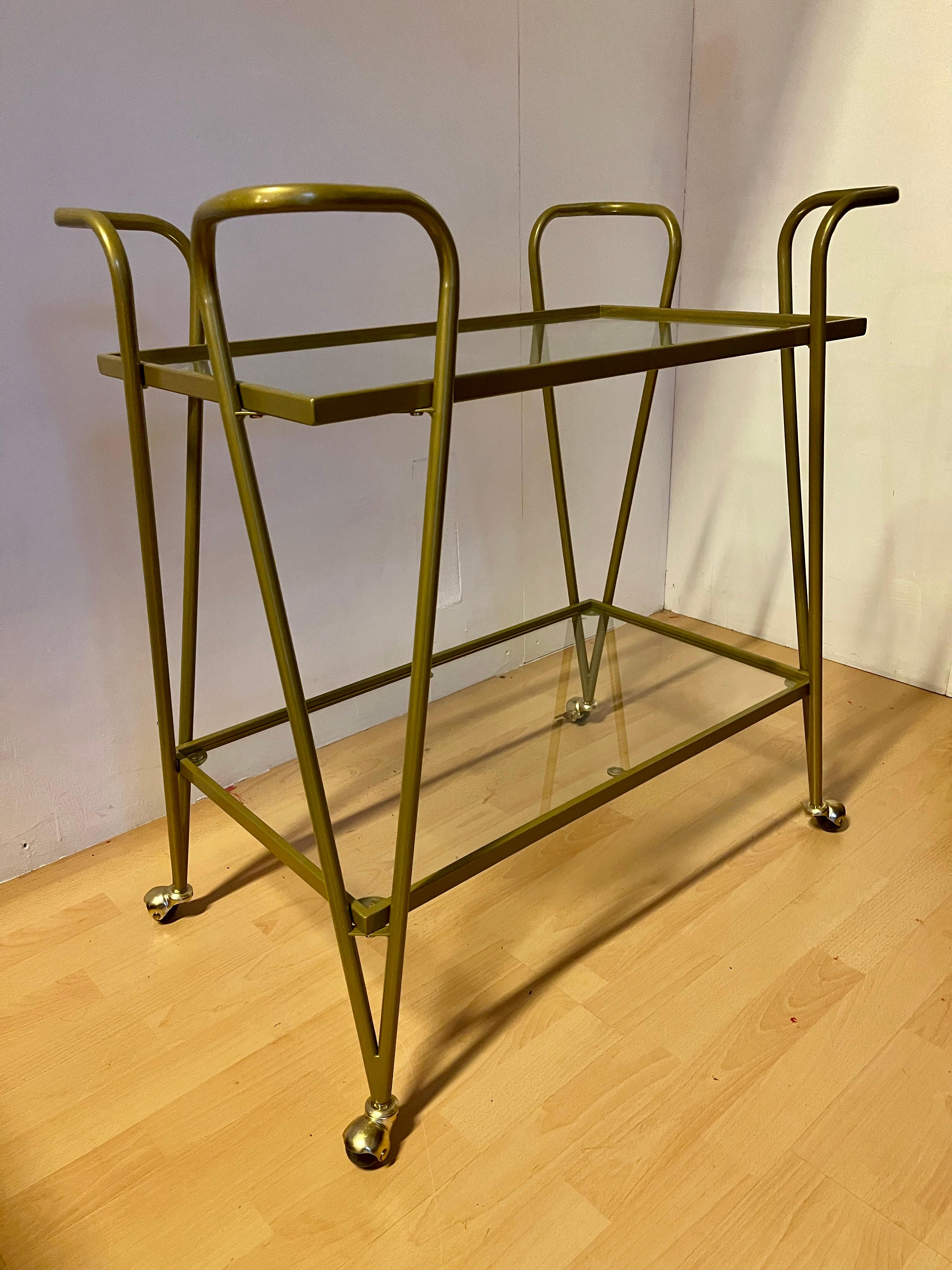 Carrello bar vintage in metallo ottonato, stile modernista italiano anni '90 in vendita 1