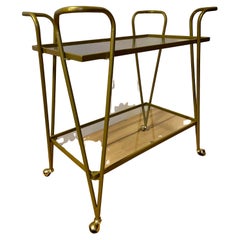 Carrello bar vintage in metallo ottonato, stile modernista italiano anni '90