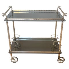 Vintage Chrome Brass and Smoked Glass Bar Trolley - "Silver Chic"