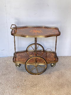Vintage Brass Bar Cart with Floral Inlay – Classic Elegance, 1930s