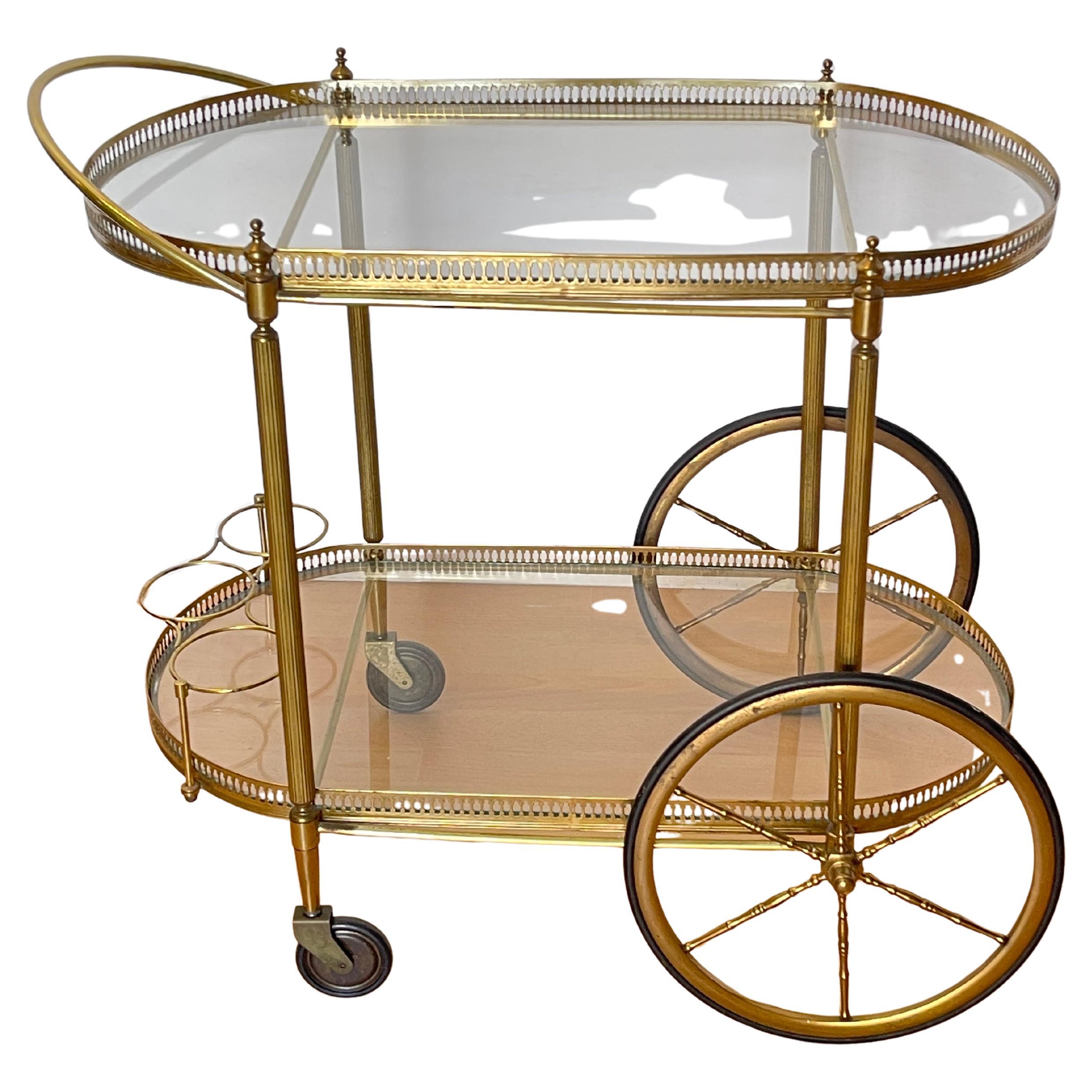 Chariot de bar vintage en laiton et verre, années 1960 - 'Golden Elegance