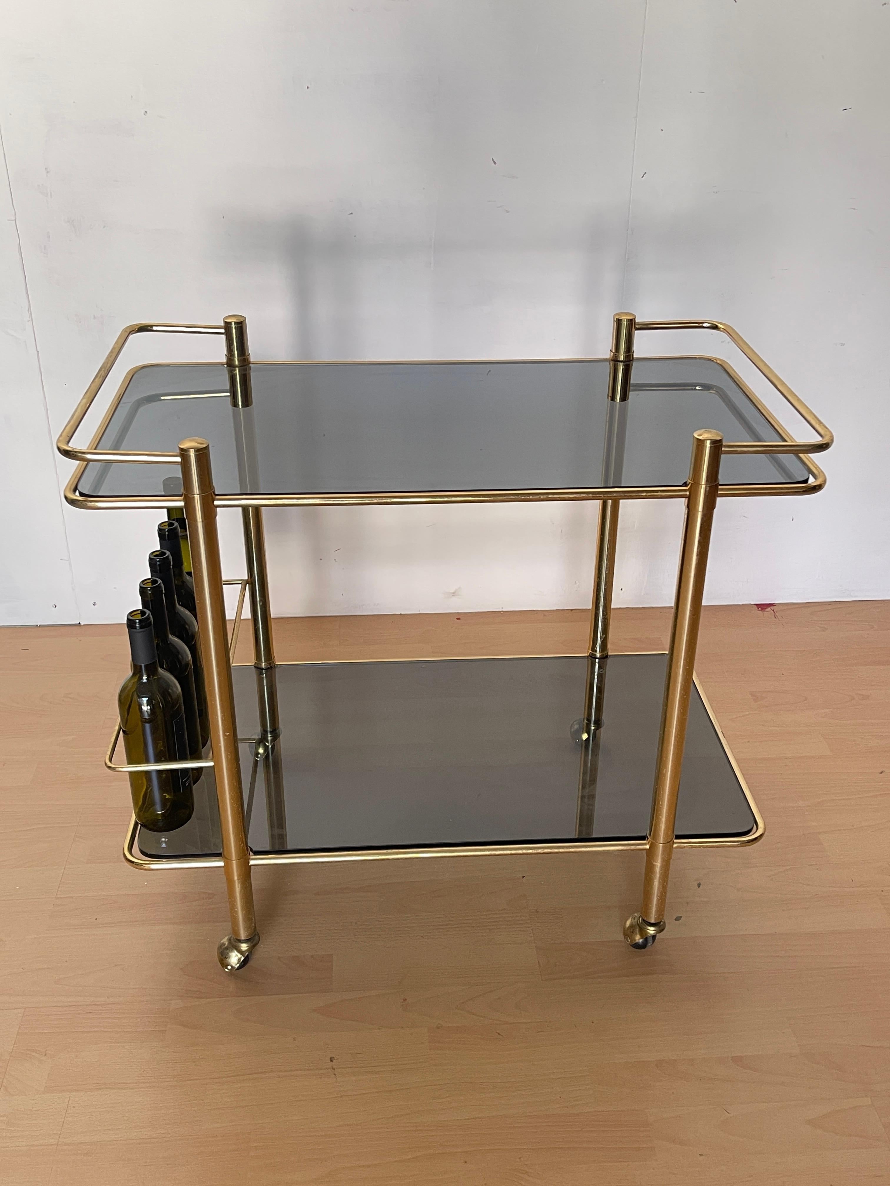 Carrello Bar Vintage in Ottone e Vetro Fumé – 