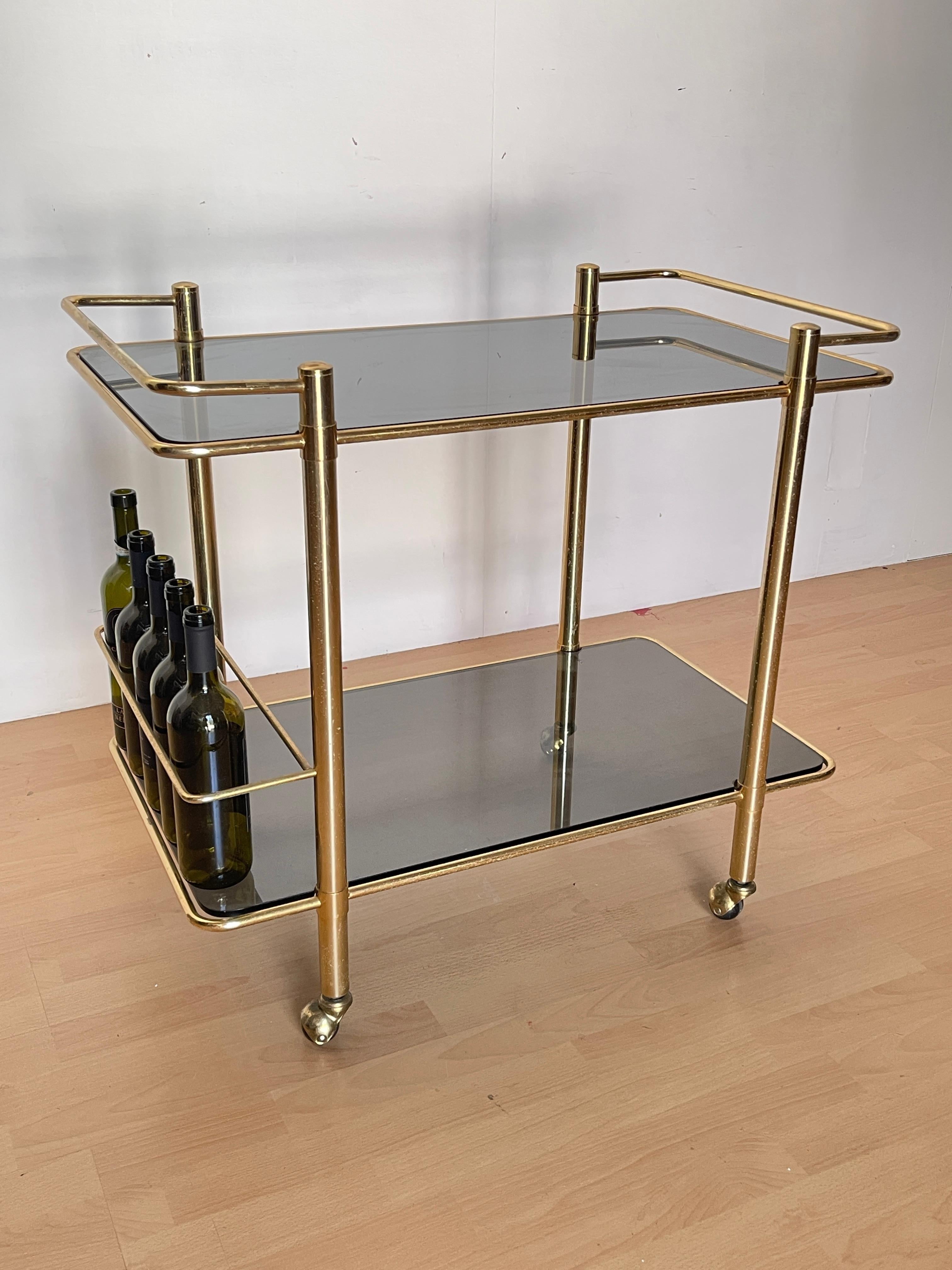 Carrello Bar Vintage in Ottone e Vetro Fumé – 