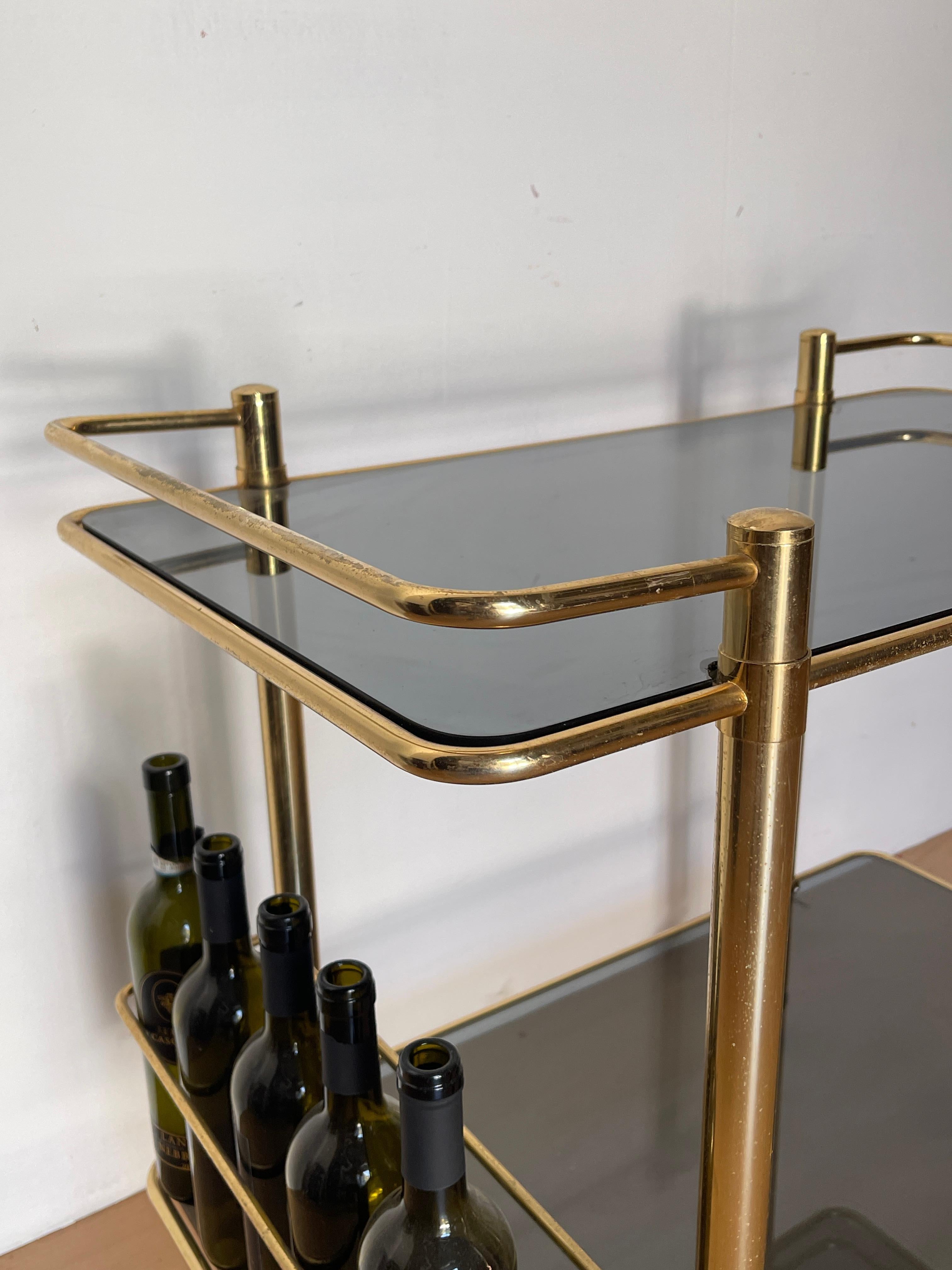 Altro Carrello Bar Vintage in Ottone e Vetro Fumé – 