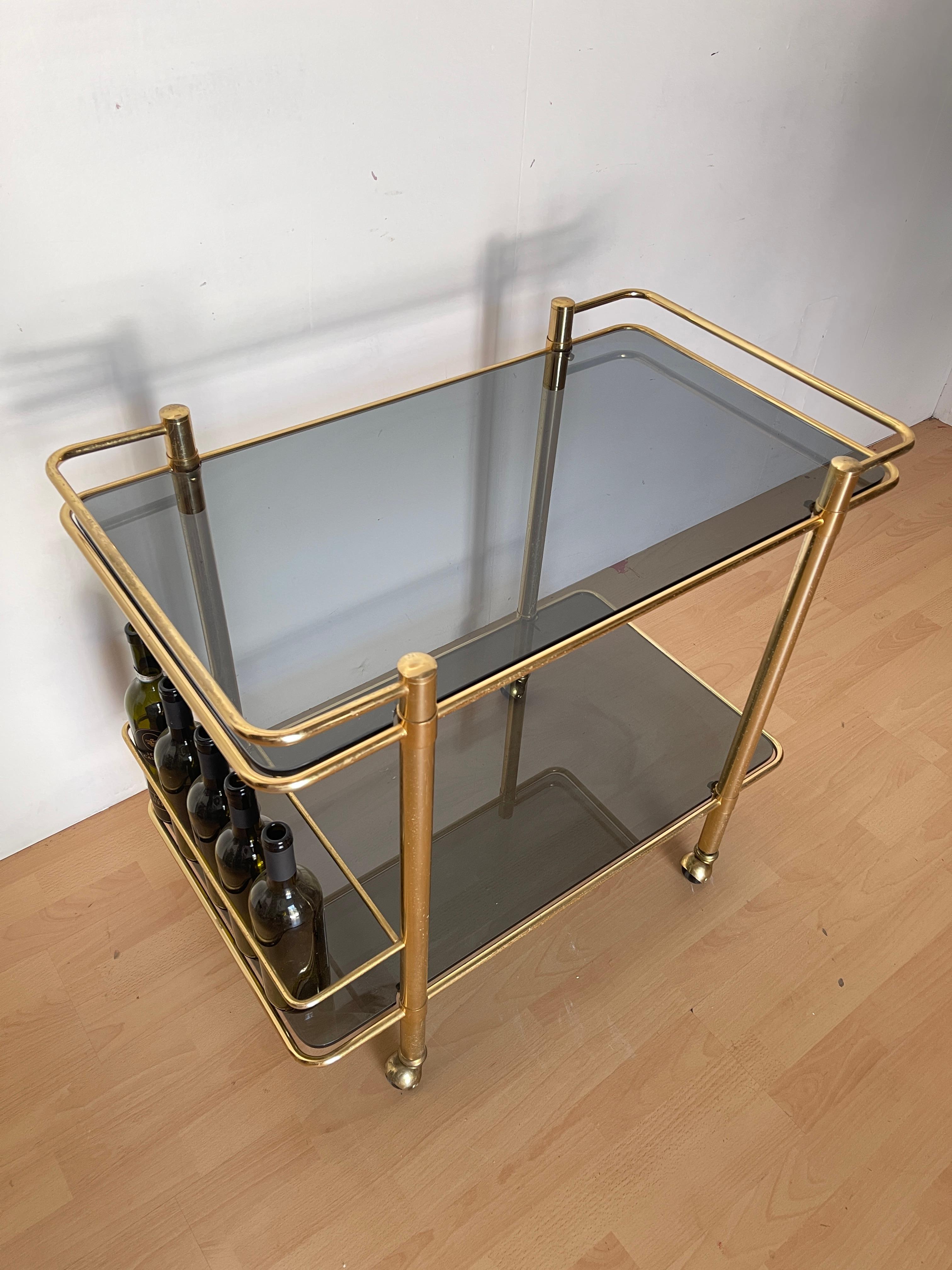 Carrello Bar Vintage in Ottone e Vetro Fumé – 