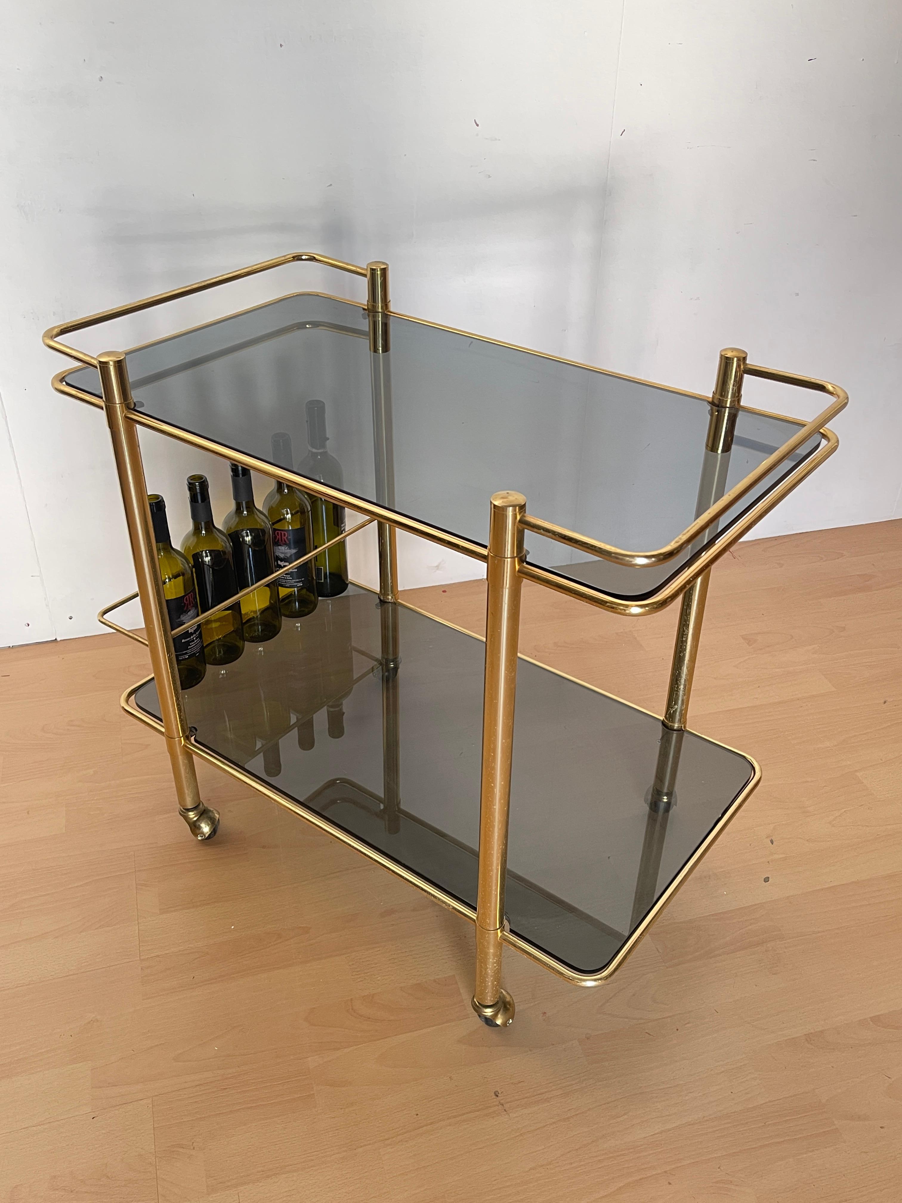 Carrello Bar Vintage in Ottone e Vetro Fumé – 