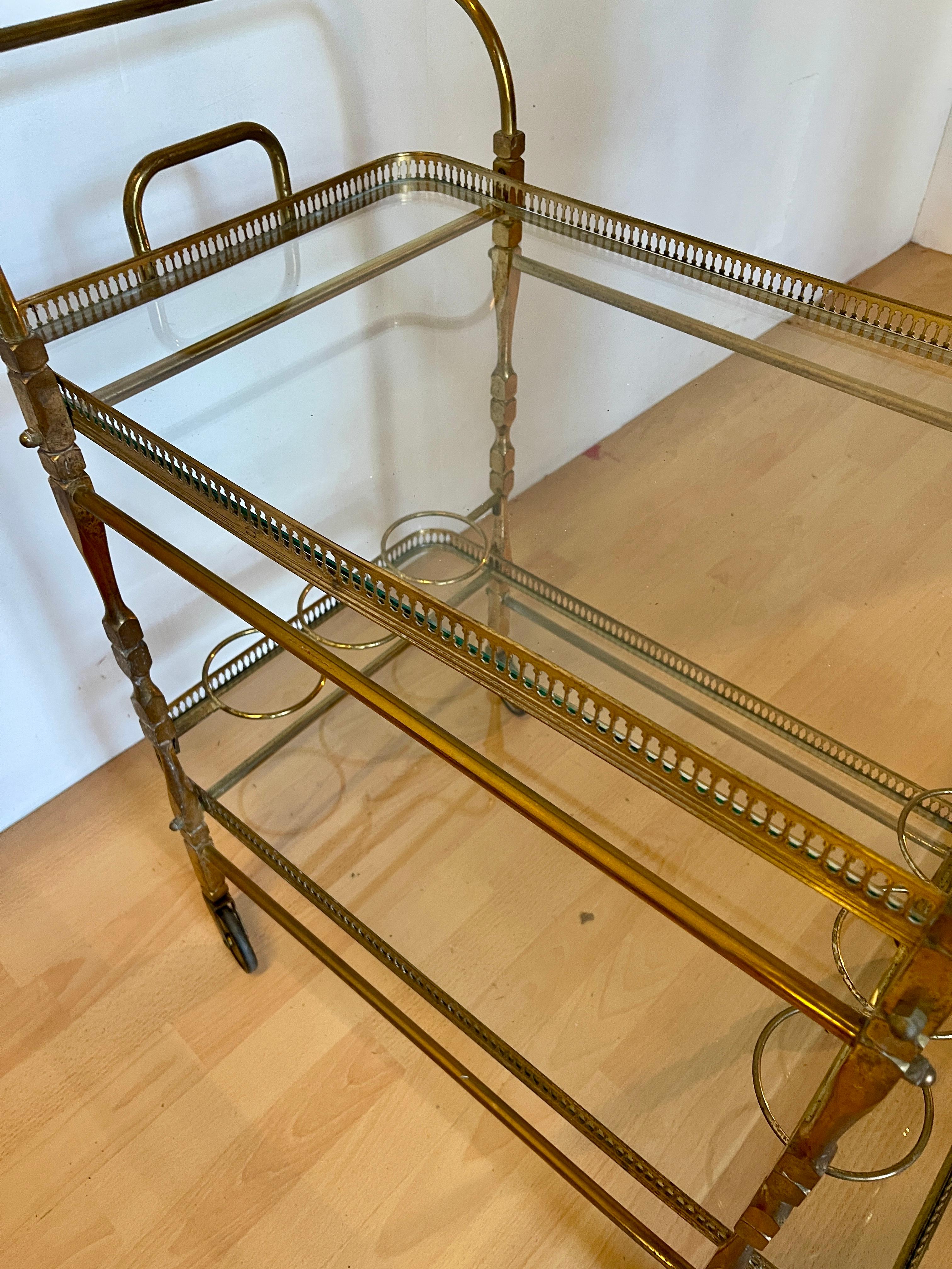 Carrello bar vintage in ottone stile francese a anni '50 in vendita 3