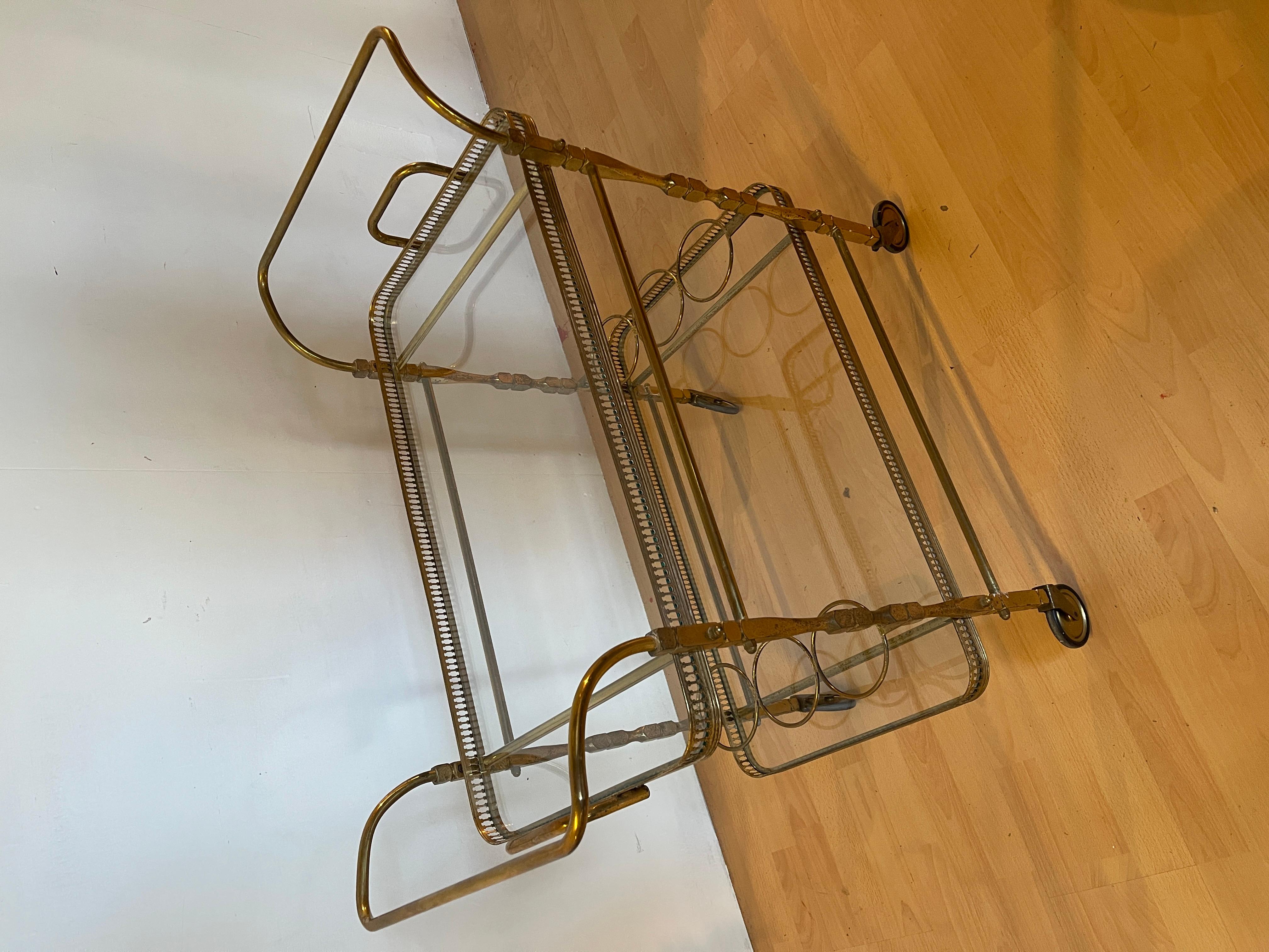 Carrello bar vintage in ottone stile francese a anni '50 