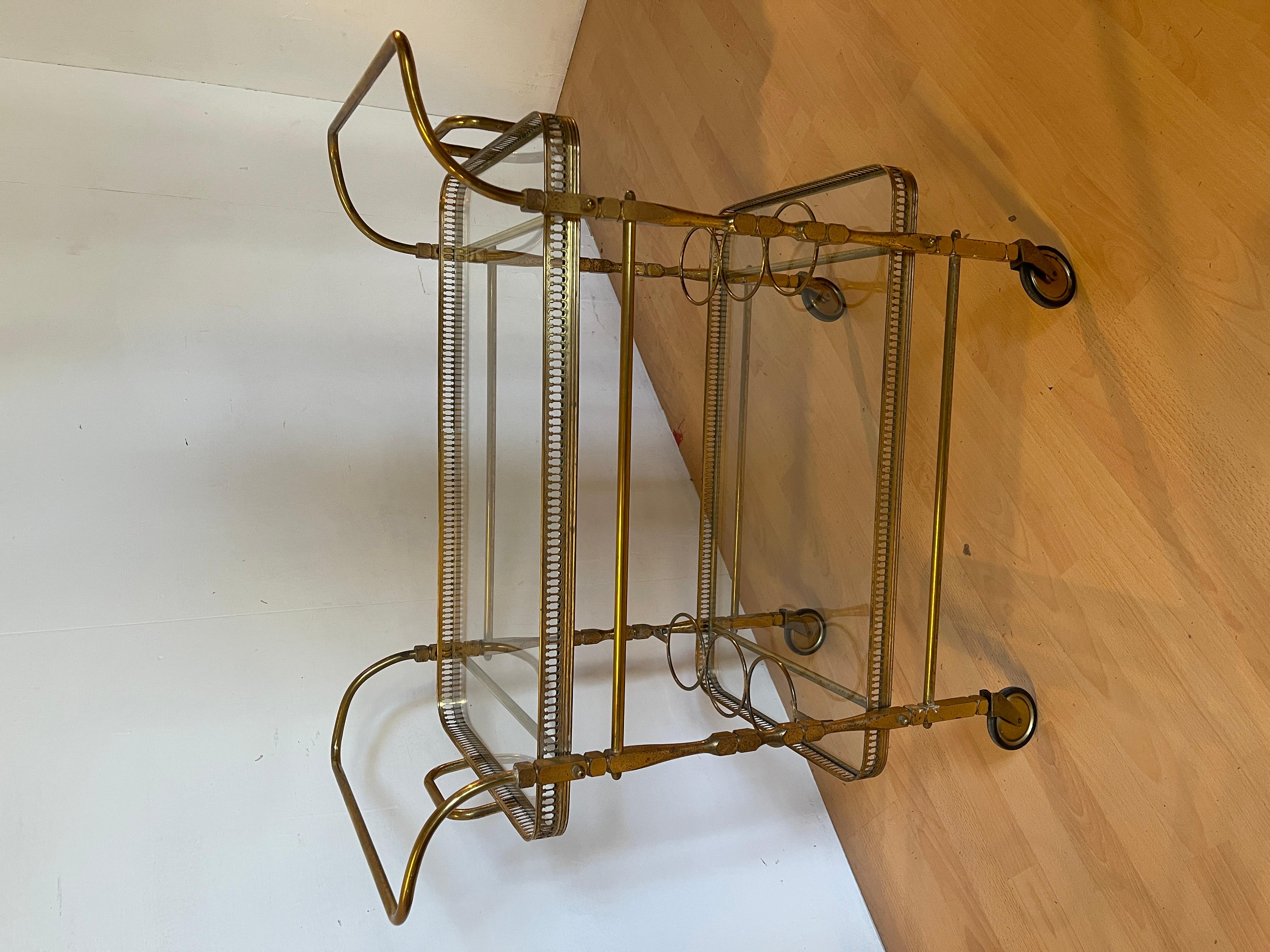 Italian Carrello bar vintage in ottone stile francese a anni '50 in vendita