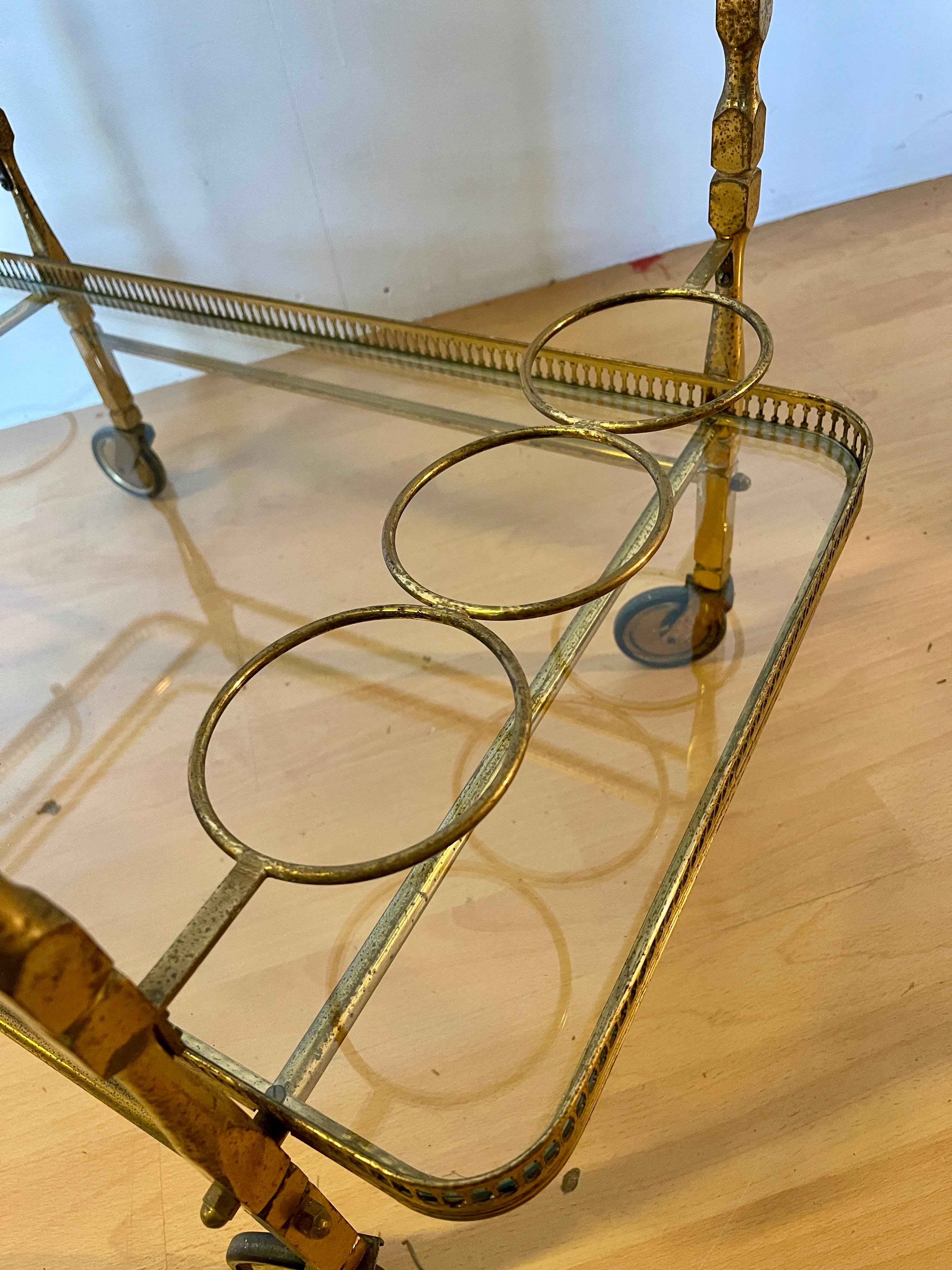 20th Century Carrello bar vintage in ottone stile francese a anni '50 in vendita