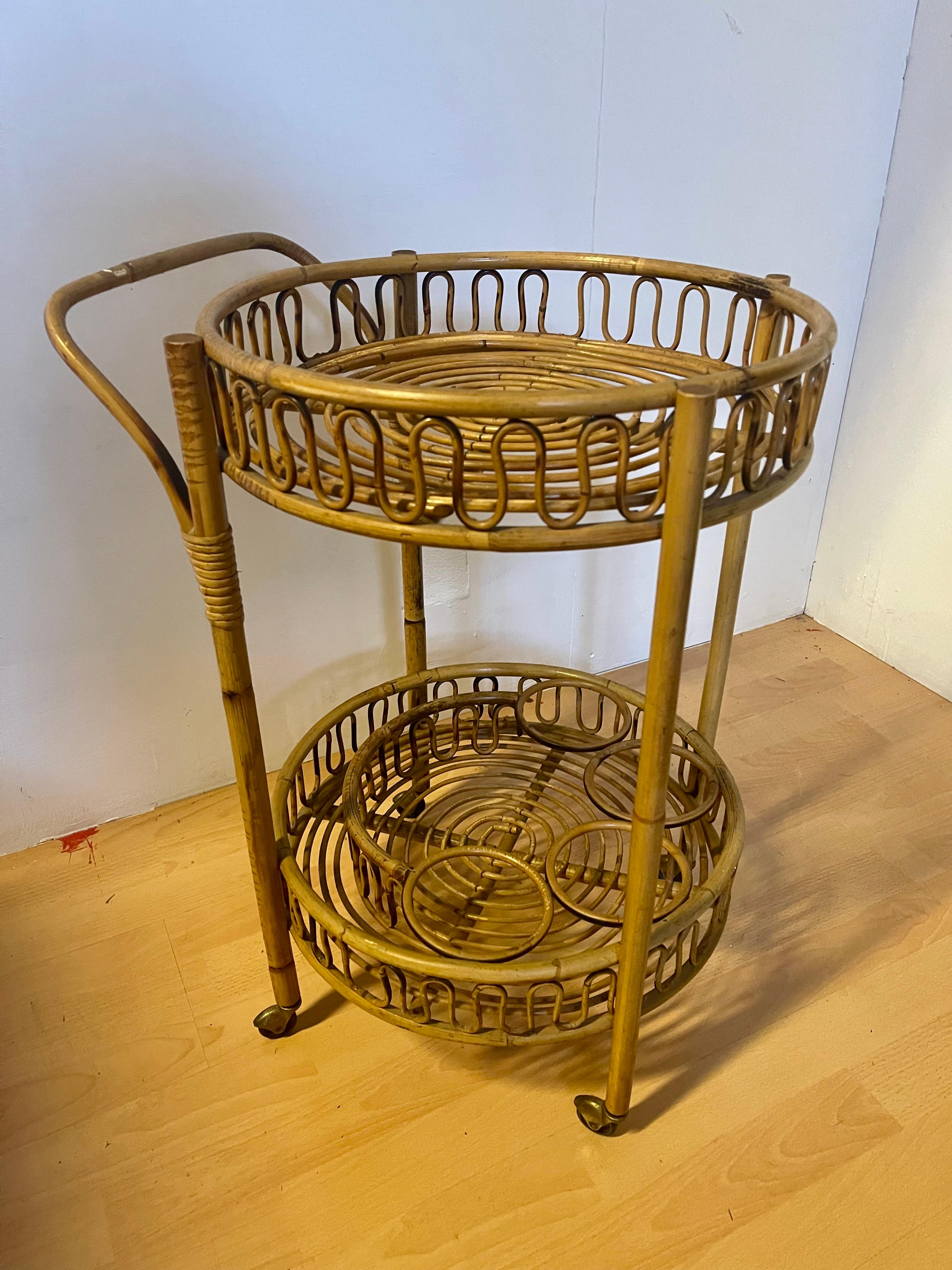 Italian Carrello da bar in bambu del 1960, stile Vittorio Bonaci in vendita