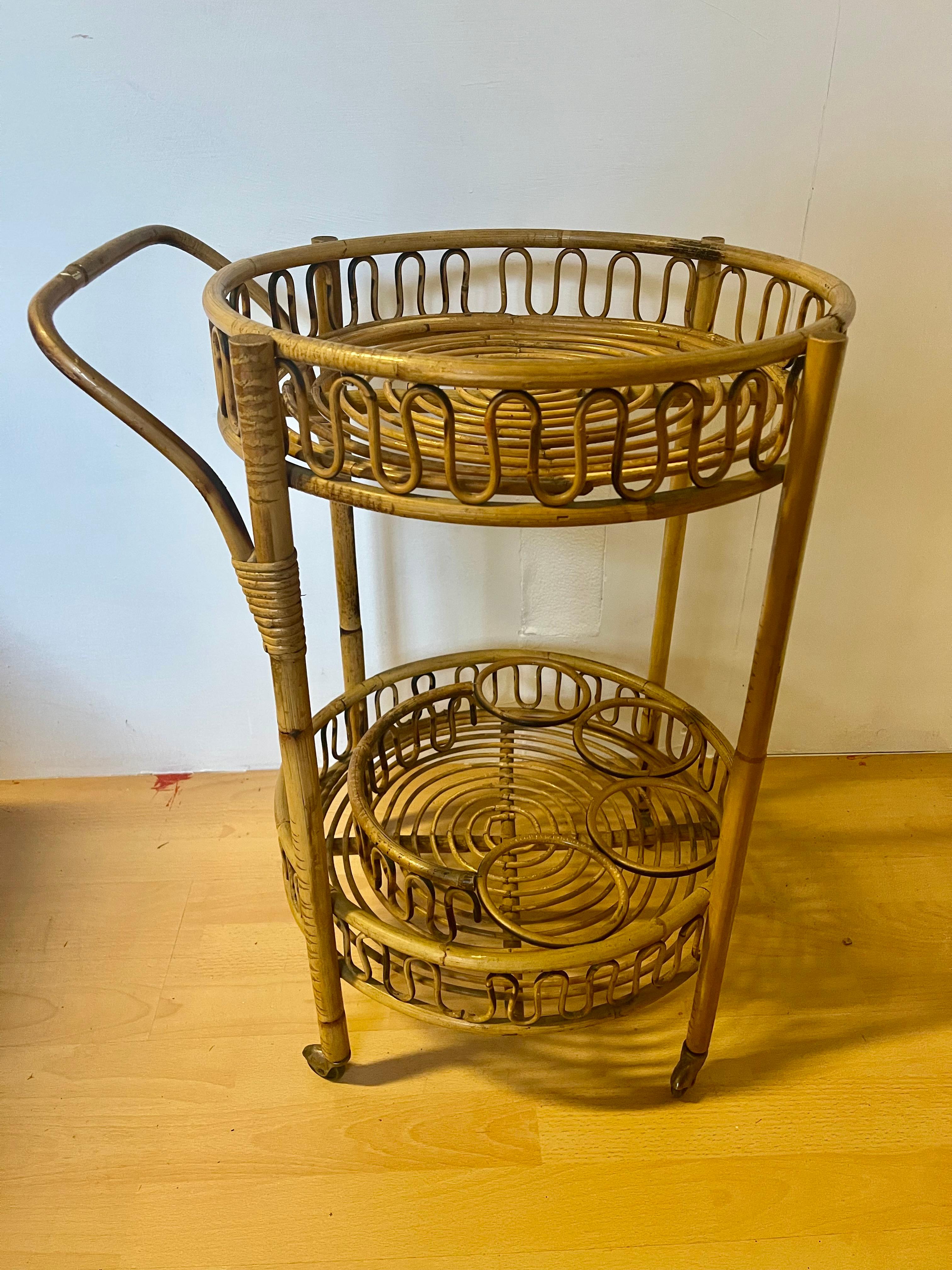 Fatto a mano Carrello da bar in bambu del 1960, stile Vittorio Bonaci in vendita