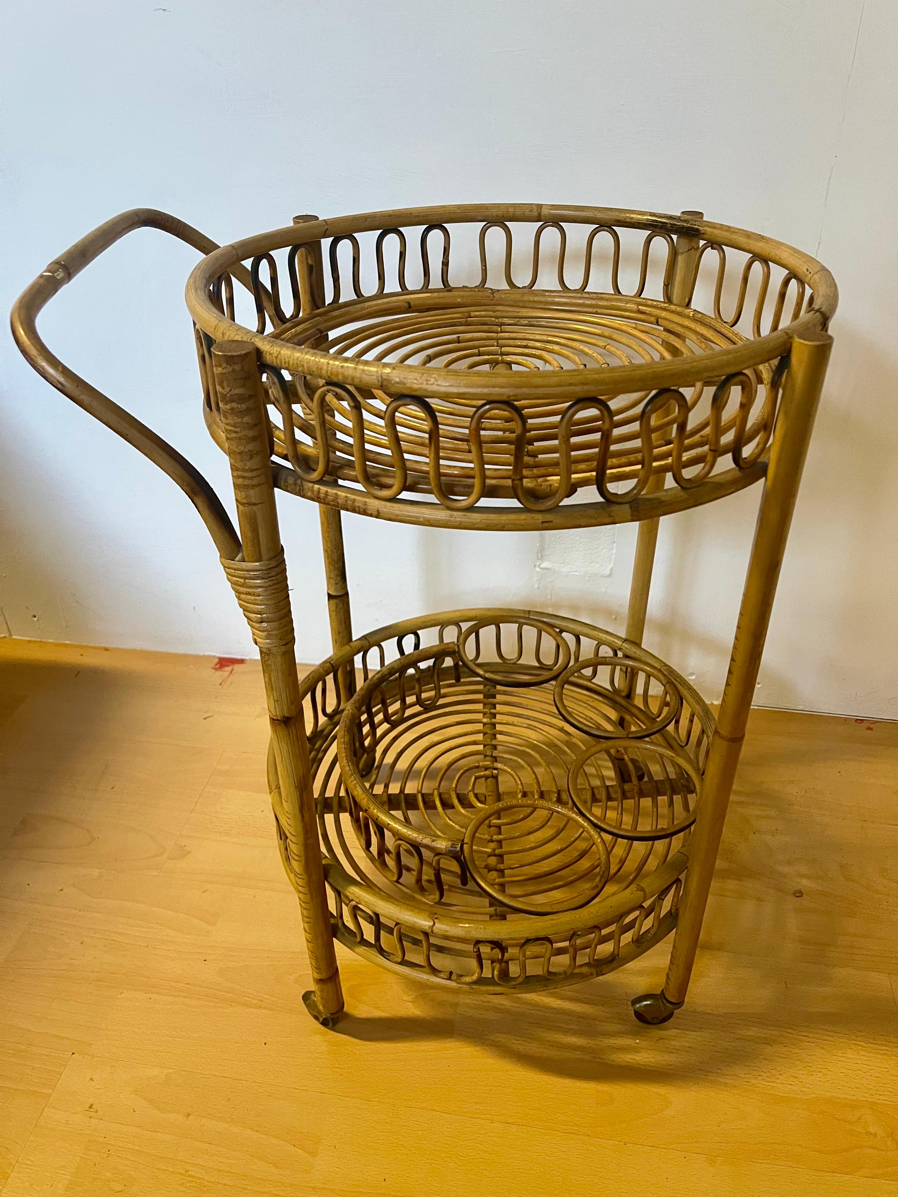 Carrello da bar in bambu del 1960, stile Vittorio Bonaci in vendita 1