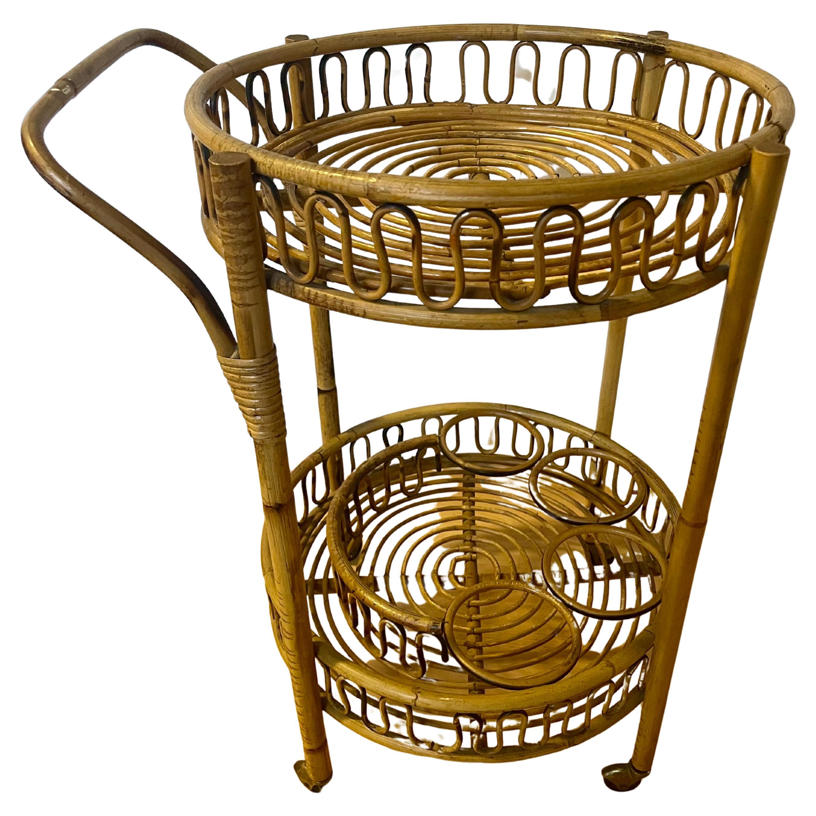 Carrello da bar in bambu del 1960, stile Vittorio Bonaci in vendita