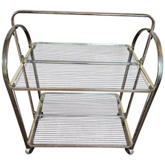 Carrello da sala in ottone e vetro con due ripiani