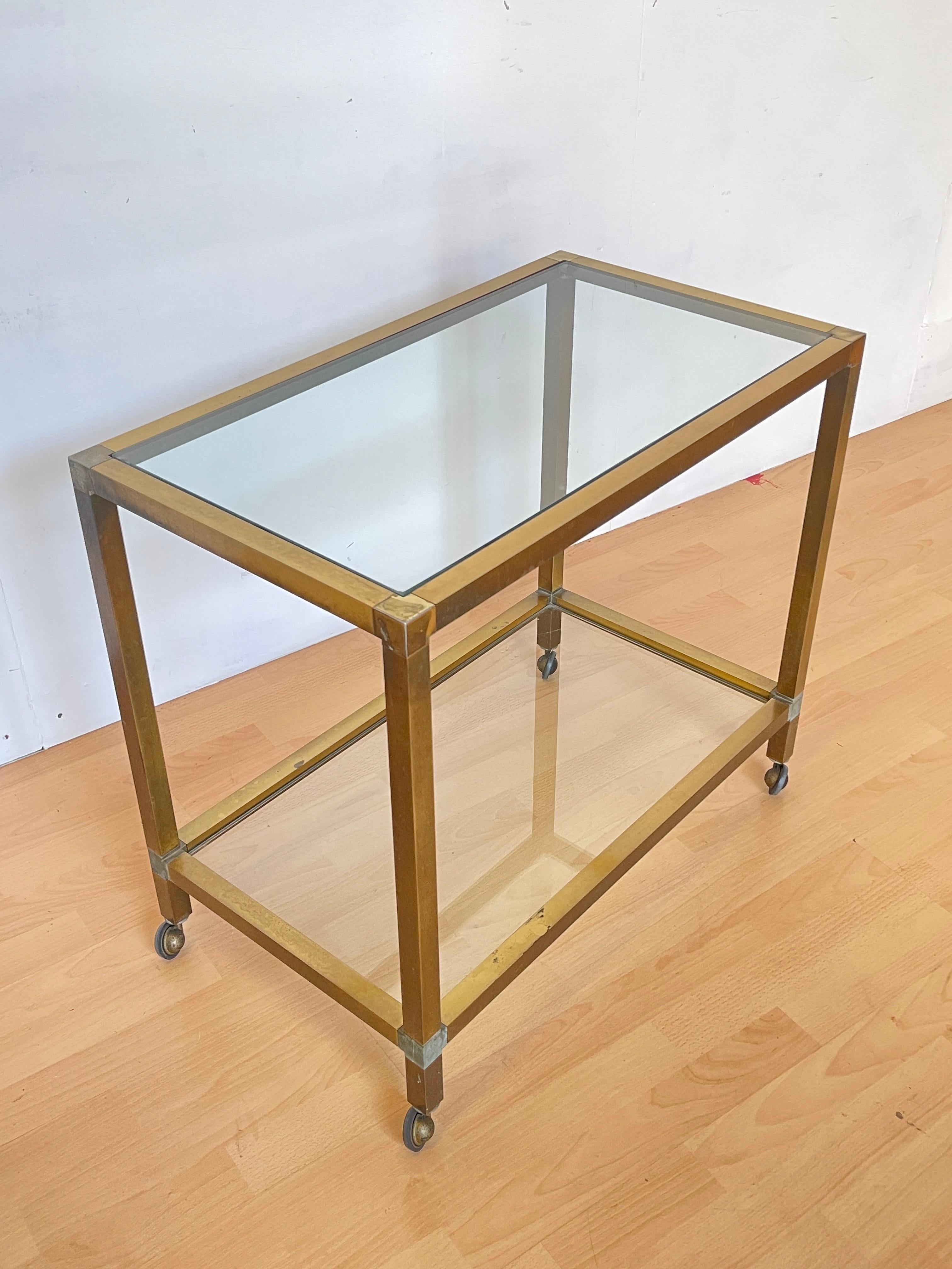 Carrello da tè vintage in ottone e vetro – Design anni '70 in vendita 1