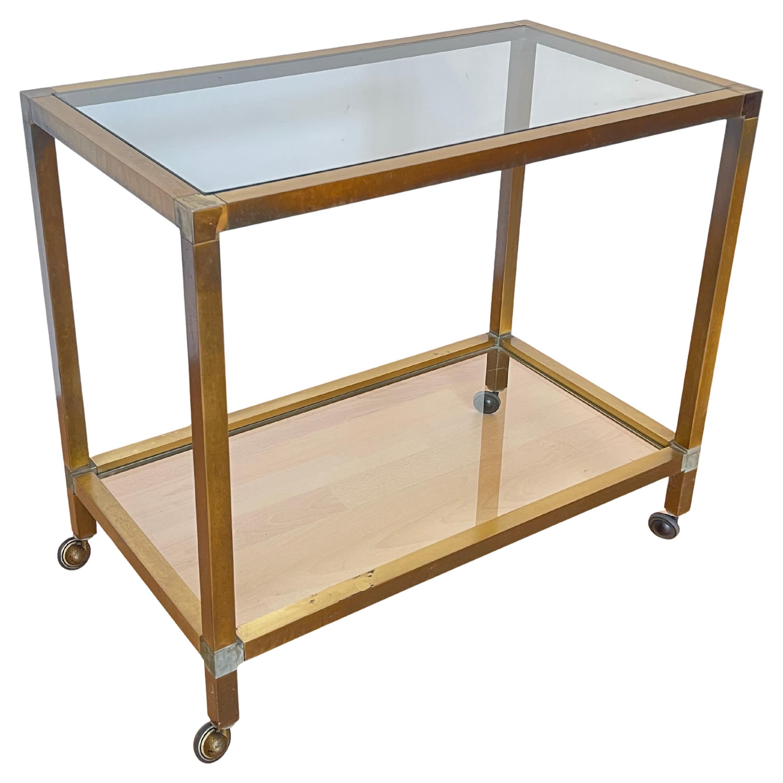 Chariot à thé vintage en laiton et verre - design des années 1970
