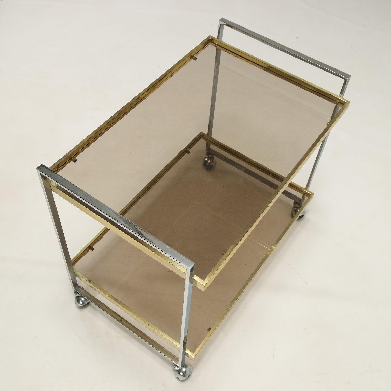 Metal 1960s Service Trolley, metal and smoked glass For Sale