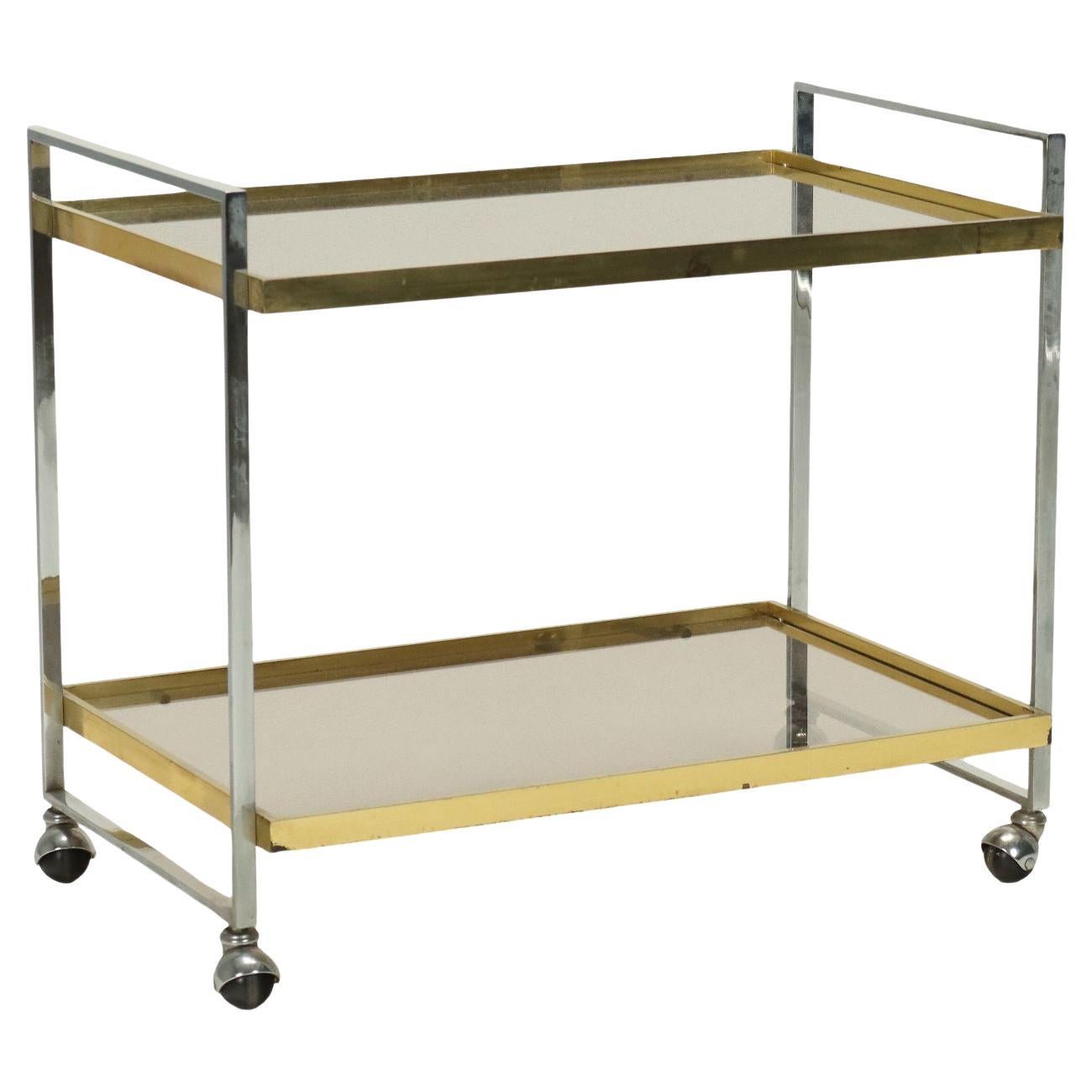 1960s Service Trolley, metal and smoked glass For Sale