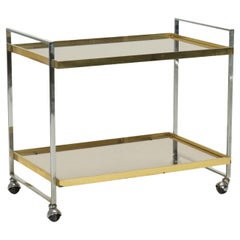 1960s Service Trolley, metal and smoked glass