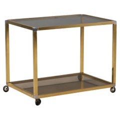 Mid-Century Modern Brass Bar Cart with Smoked Glass, Italian Design