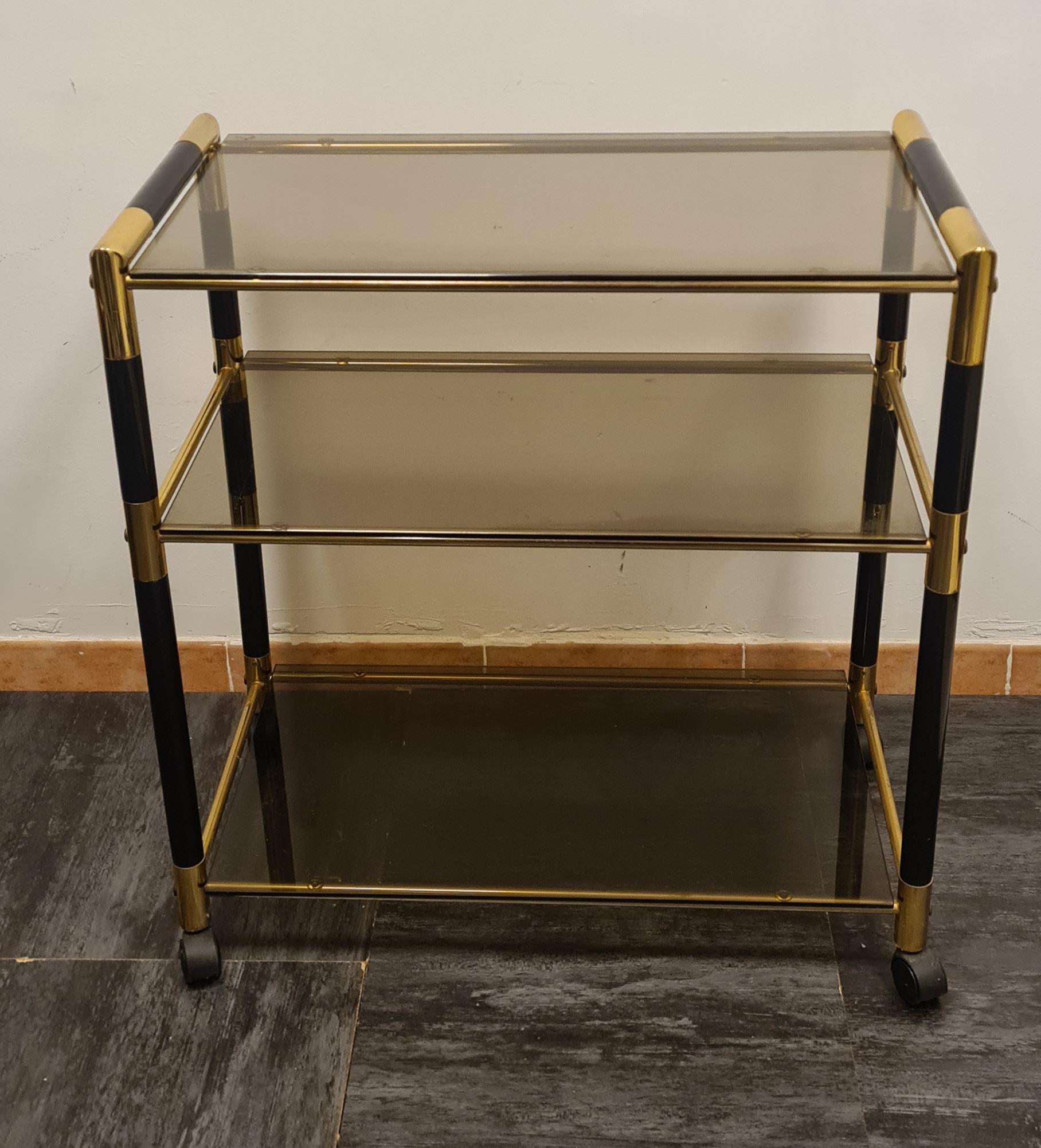 Brass Tommaso Barbi's trolley in wood and brass